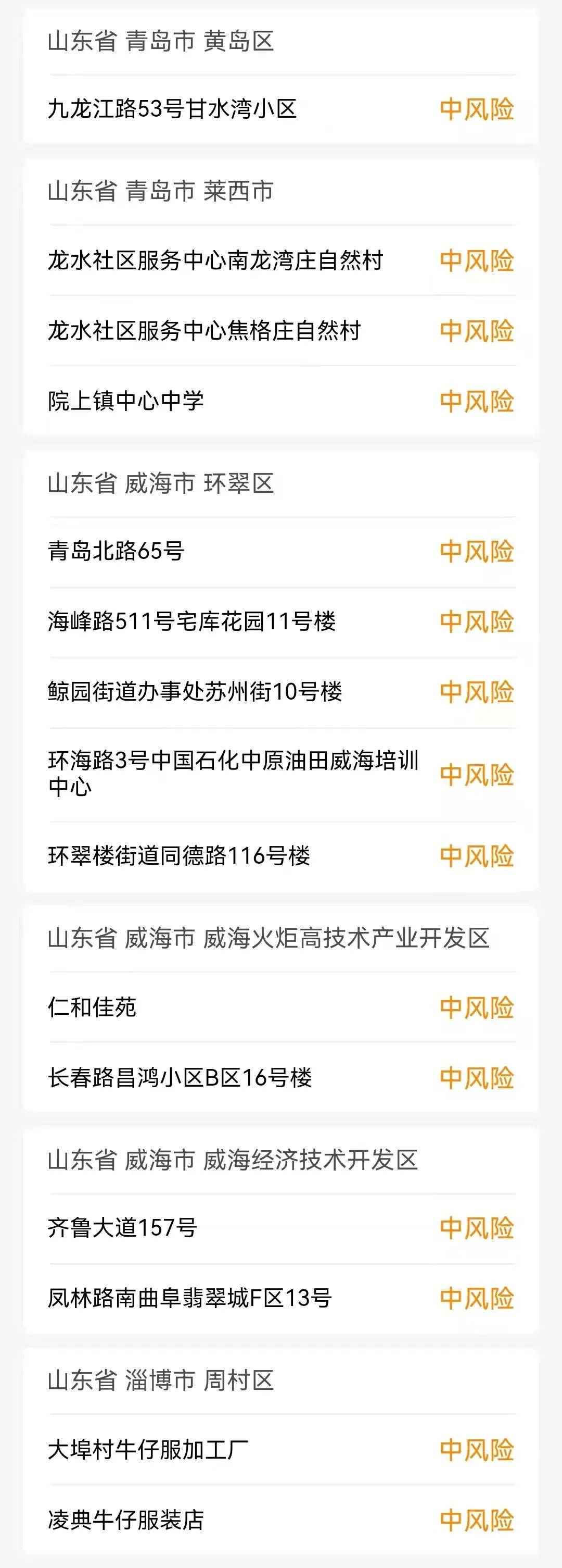 山东的中高风险地区/山东中高等级风险城市 山东的中高风险地区/山东中高等级风险城市