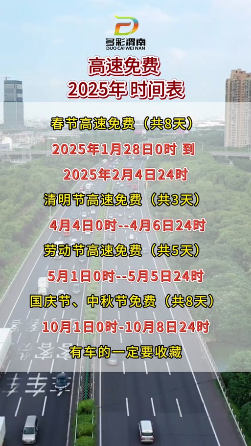 2025年高速免费通行指南,哪些节假日能省下过路费? 2025年高速免费通行指南,哪些节假日能省下过路费?