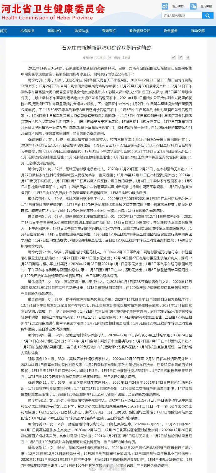 石家庄新增病例行程轨迹公布,市民需加强防护 石家庄新增病例行程轨迹公布,市民需加强防护