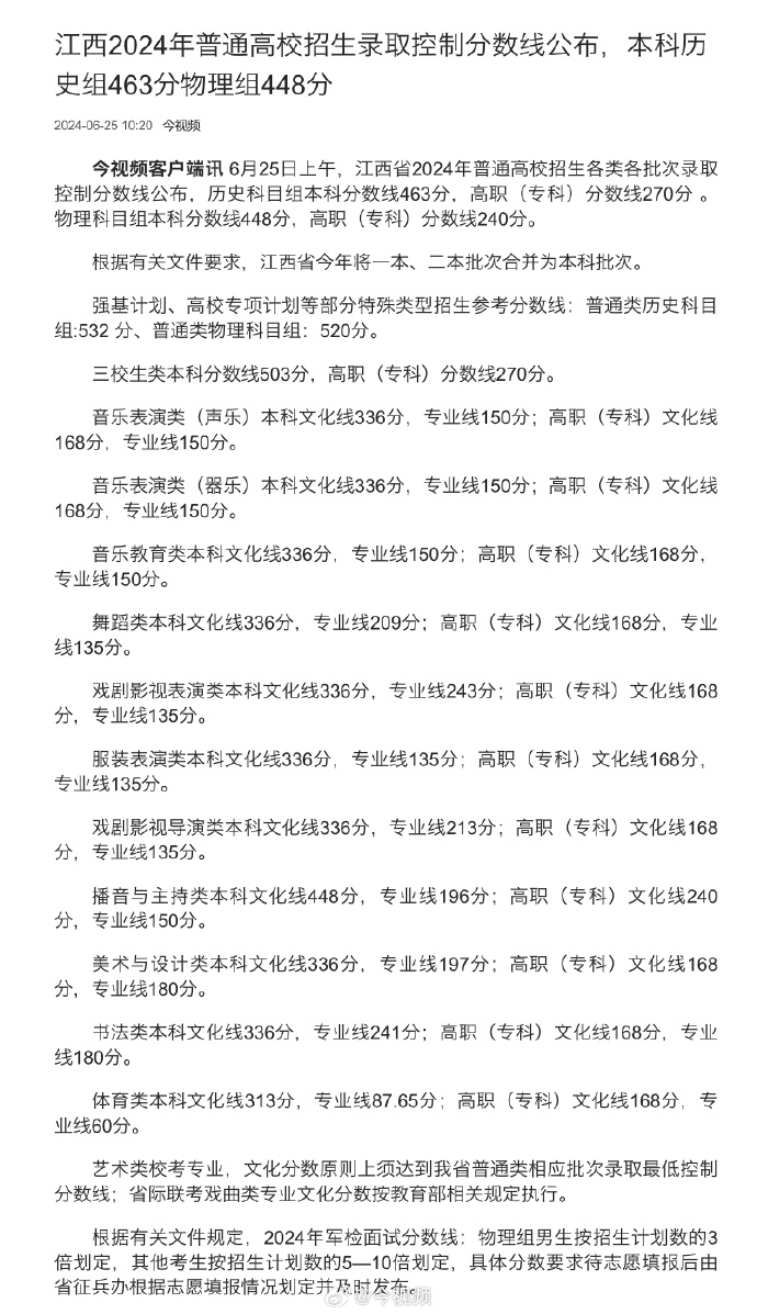 【江西省分数线2024年录取线/江西省分数线2024年录取线是多少】