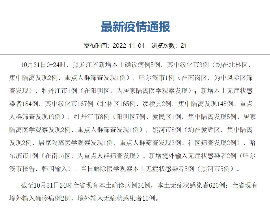 黑龙江最新情况最新消息（黑龙江最新疫情最新公告）