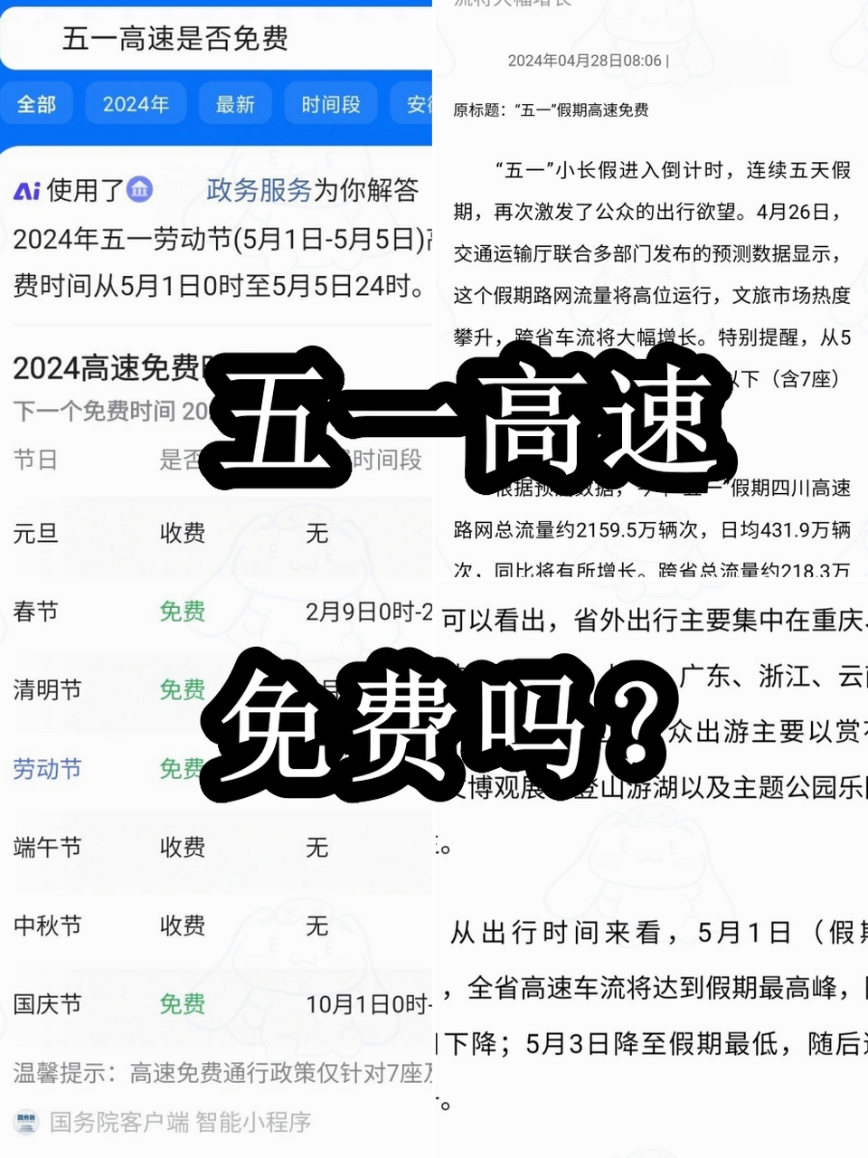 五一高速免收费吗/五一高速免费嘛
