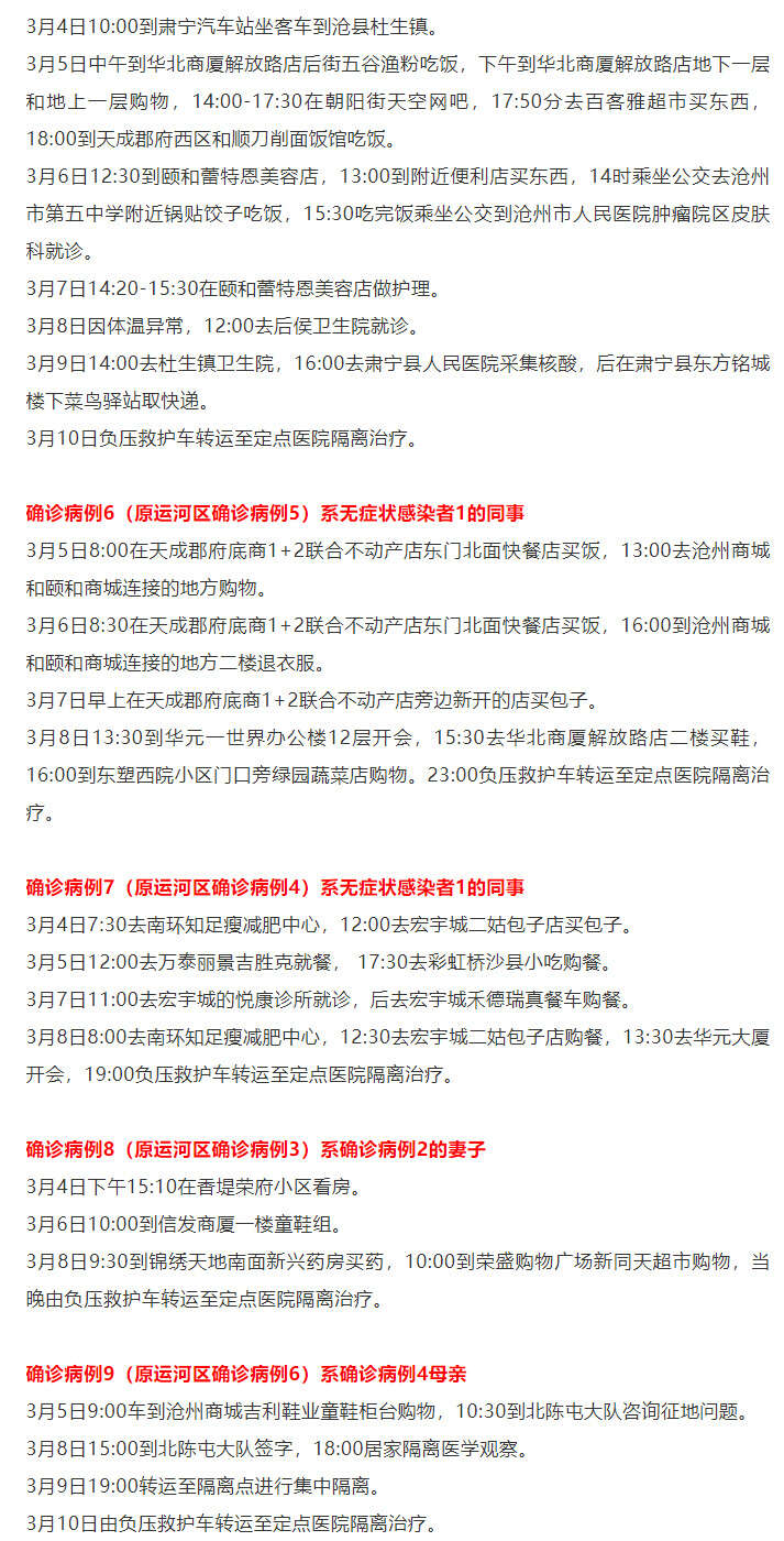 沧州确诊病例行程轨迹公布:沧州 确诊