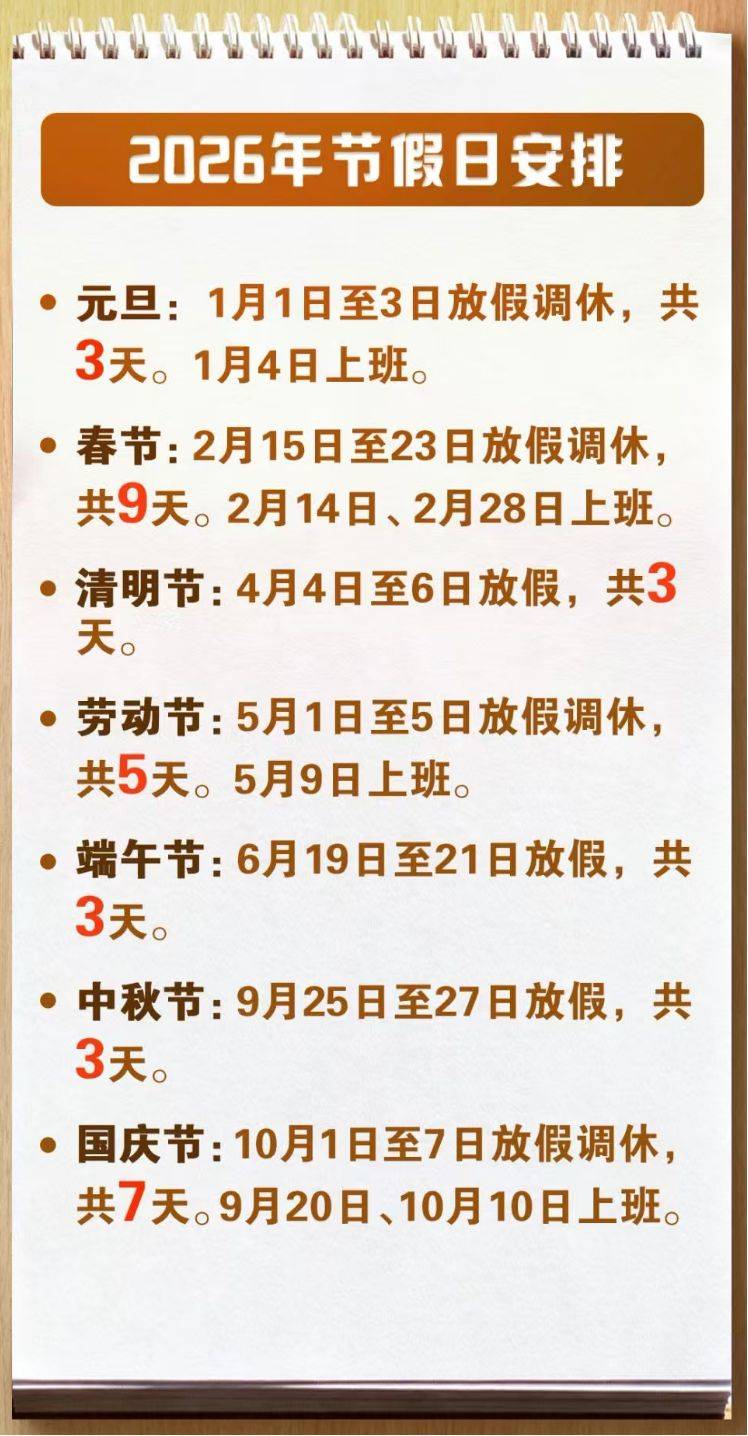 2026春节8天改为9天可能吗:2026年放假表最新公布 2026春节8天改为9天可能吗:2026年放假表最新公布