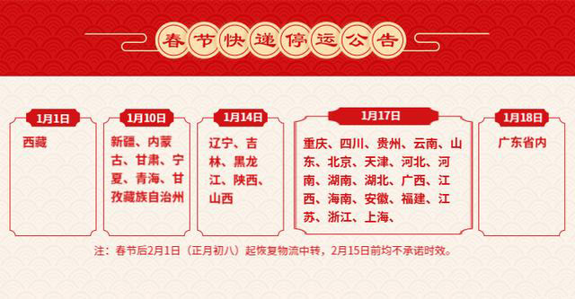 2020年国内物流快递停运表:2020年全国物流快递停运时间表