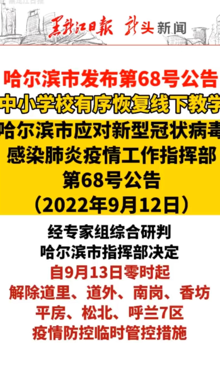 哈尔滨最新发布公告/哈尔滨最新通知今天的消息